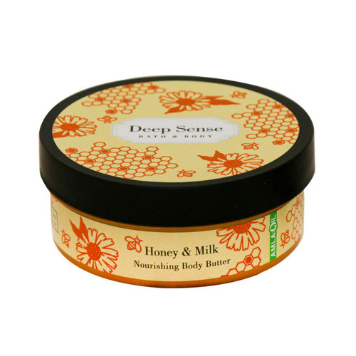کره بدن دیپ سنس مدل Honey حجم 200 میلیلیتر مغذی و آبرسان قوی با کره شی، روغن نارگیل و آملا، ضد خشکی و نرمکننده پوست با جذب سریع و حفظ رطوبت طولانیمدت مناسب بانوان