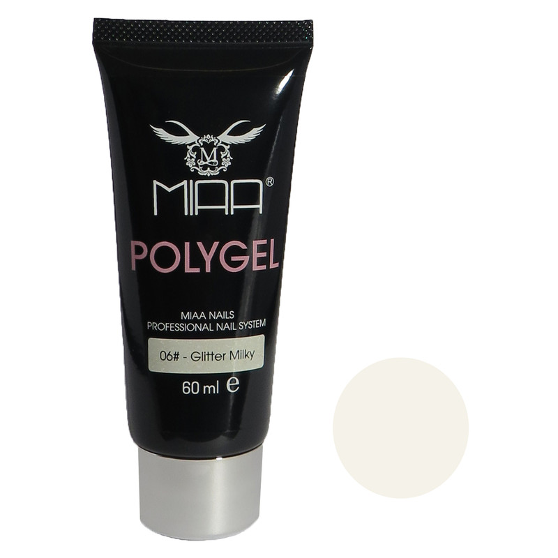 پلی ژل کاشت ناخن میا مدل Glitter milky 06 حجم 60 میلی لیتر