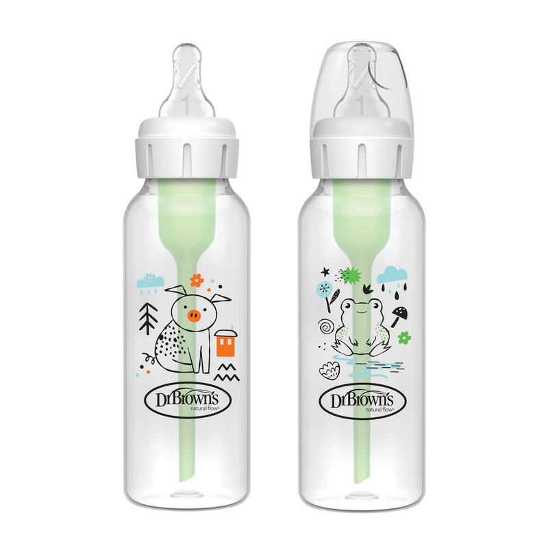 شیشه شیر دکتر براونز طرح خوک و قورباغه مدل SB82040 گنجایش 250 میلی لیتر بسته 2 عددی
