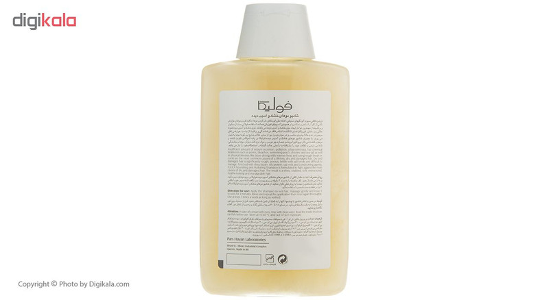 شامپو تقویتکننده مو فولیکا مخصوص موهای خشک و آسیبدیده، حجم 200 میلیلیتر مدل Nourishing And Hydrating، حاوی کراتین و ترکیبات نرمکننده، مرطوبکننده، لطافتبخش، براقکننده، با عصارههای جو دوسر و شی باتر