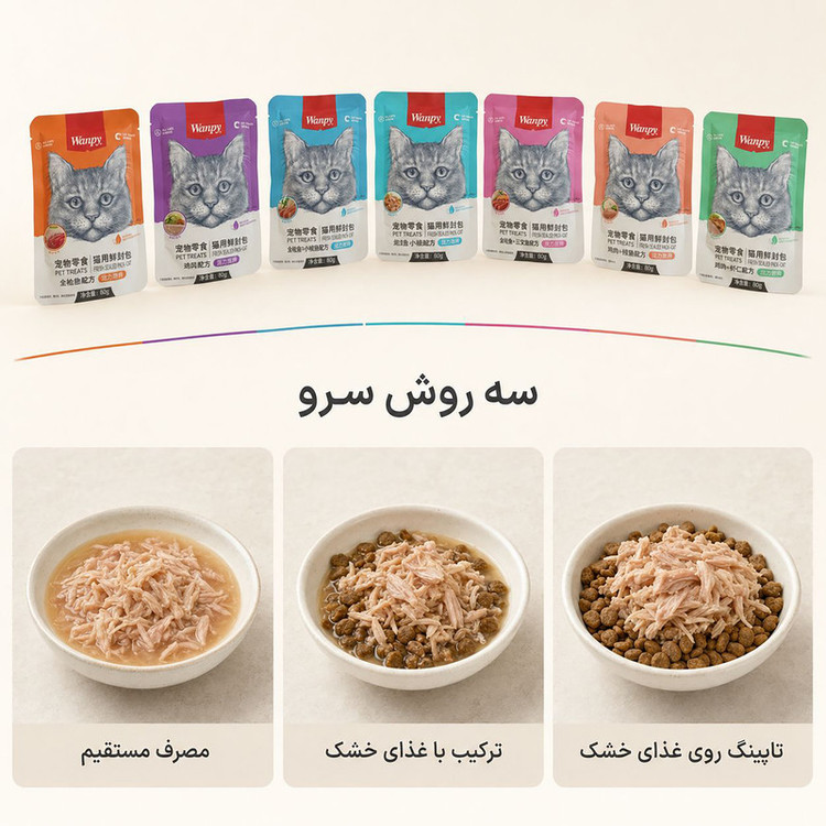 پوچ گربه بالغ ونپی مدل ترکیبی هفت طعم طعم مرغ، بوقلمون، گوشت گاو وزن 560 گرم بسته 7 عددی