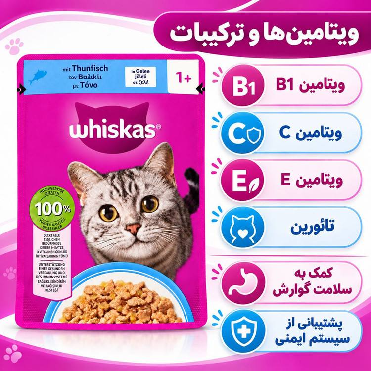 پوچ گربه بالغ ویسکاس مدل ژلی طعم ماهی تن وزن 85 گرم