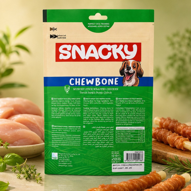 تشویقی استیکی سگ اسنکی مدل Munchy Stick Wrapped با طعم مرغ وزن 120 گرم
