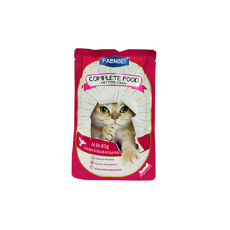 پوچ گربه فنبی مدل Goat Milk با طعم مرغ، کبوتر و شیربز وزن 85 گرم