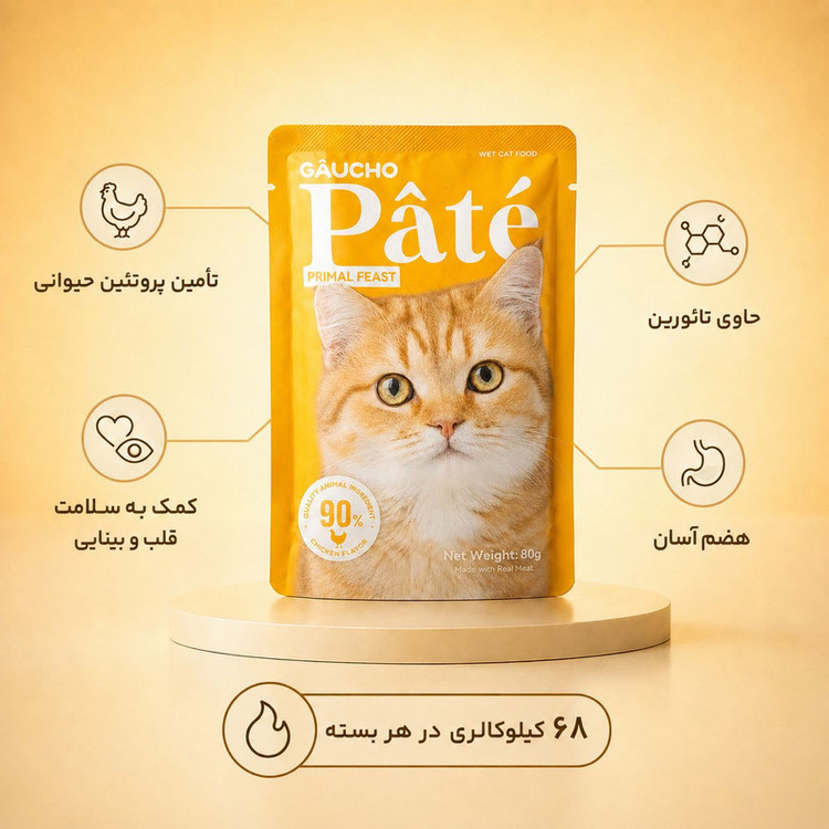 پوچ گربه بالغ گائوچو مدل Primal Feast طعم مرغ وزن 80 گرم