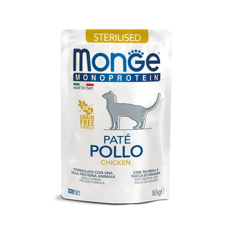 پوچ گربه بالغ عقیم شده مونژ مدل Monge Sterilised با طعم مرغ وزن 85 گرم