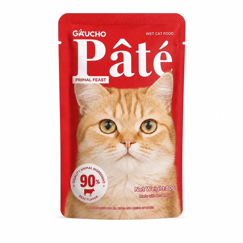 پوچ گربه بالغ گائوچو مدل Primal Feast طعم گوشت گاو وزن 80 گرم