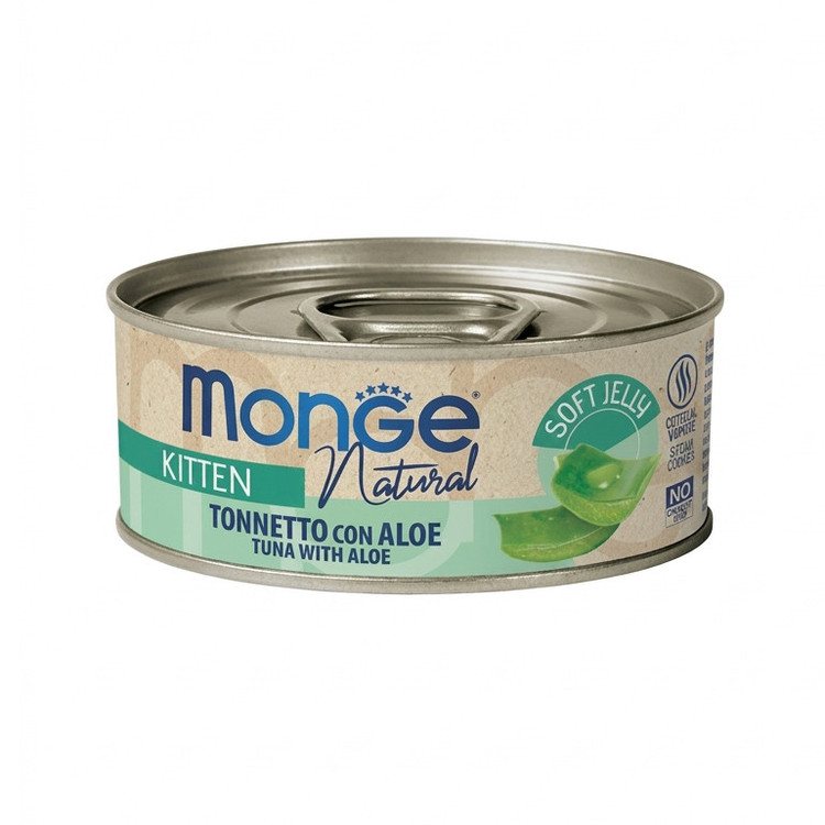 کنسرو غذای گربه نابالغ مونژه مدل Monge Natural با طعم ماهی تن و آلوورا وزن 85 گرم