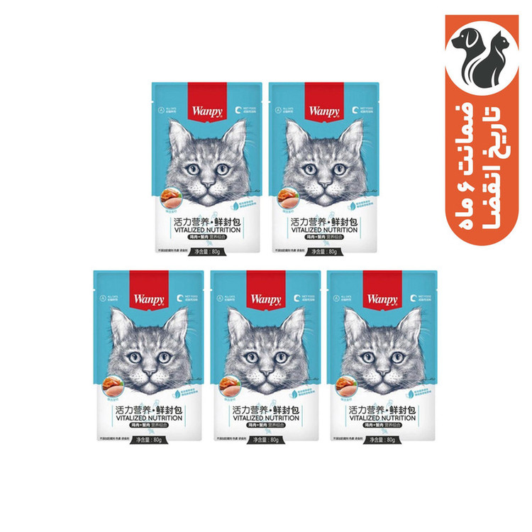 پوچ گربه ونپی طعم مرغ و خرچنگ وزن 80 گرم بسته 5 عددی