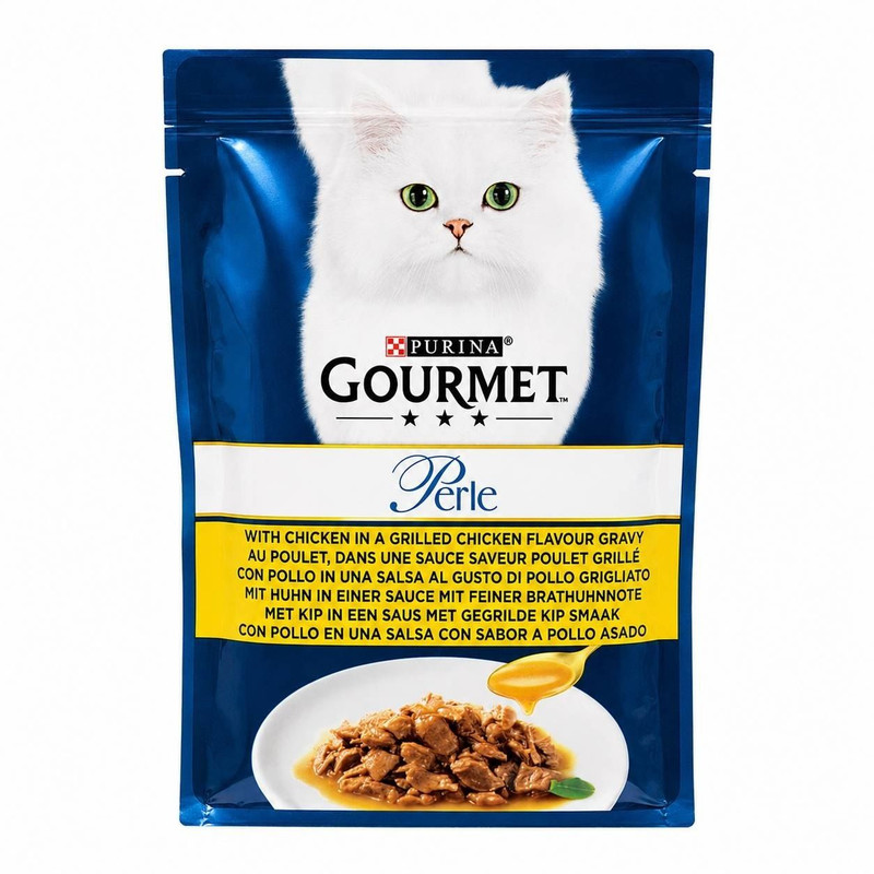 پوچ گربه بالغ گورمت مدل Perle Gravy طعم مرغ در سس وزن 85 گرم