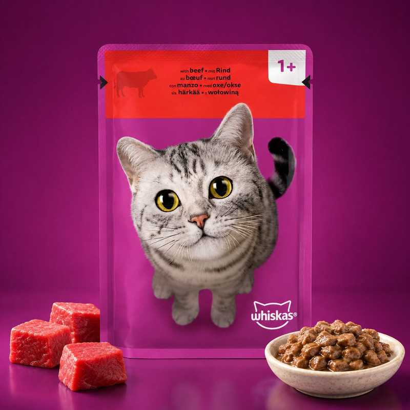 پوچ گربه بالغ ویسکاس مدل In jelly طعم گوشت گاو وزن 85 گرم