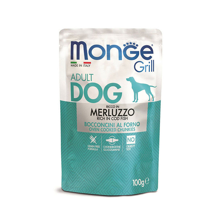 پوچ سگ مونژه مدل Monge Grill Adult طعم ماهی کاد وزن 100 گرم