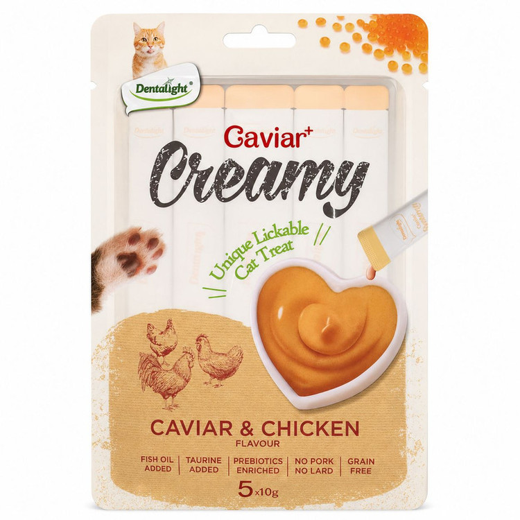 بستنی گربه بالغ دنتالایت مدل Caviar Creamy طعم خاویار و مرغ وزن 50 گرم