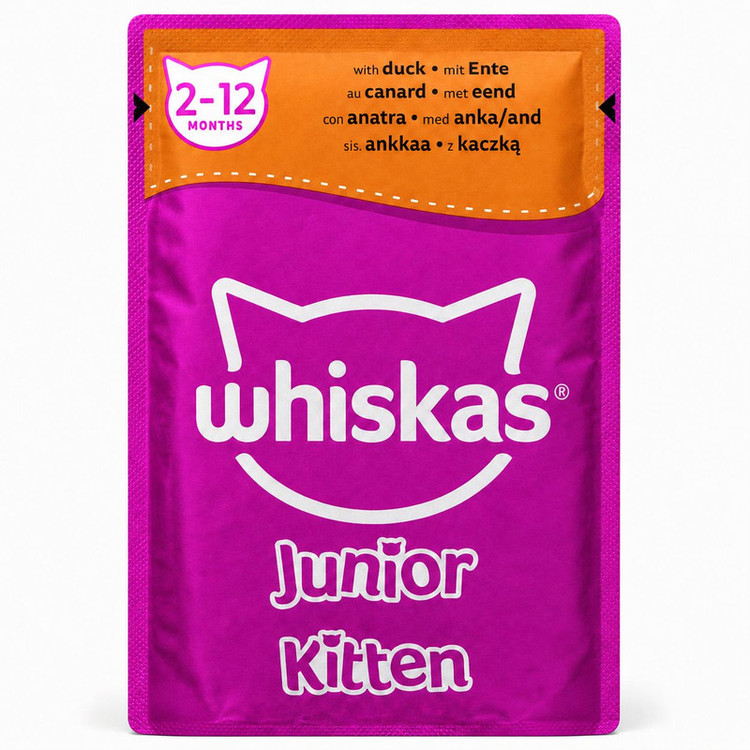پوچ گربه نابالغ ویسکاس مدل Junior Kitten طعم اردک وزن ۸۵ گرم
