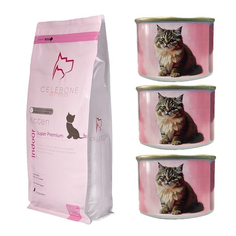 غذای خشک بچه گربه سلبن مدل Kitten Pack با طعم مرغ به همراه کنسرو بسته 4 عددی