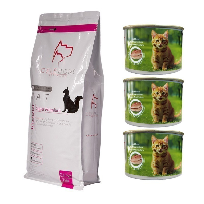 غذای خشک گربه بالغ سلبن مدل Indoor Cat Pack طعم مرغ به همراه کنسرو بسته 4 عددی