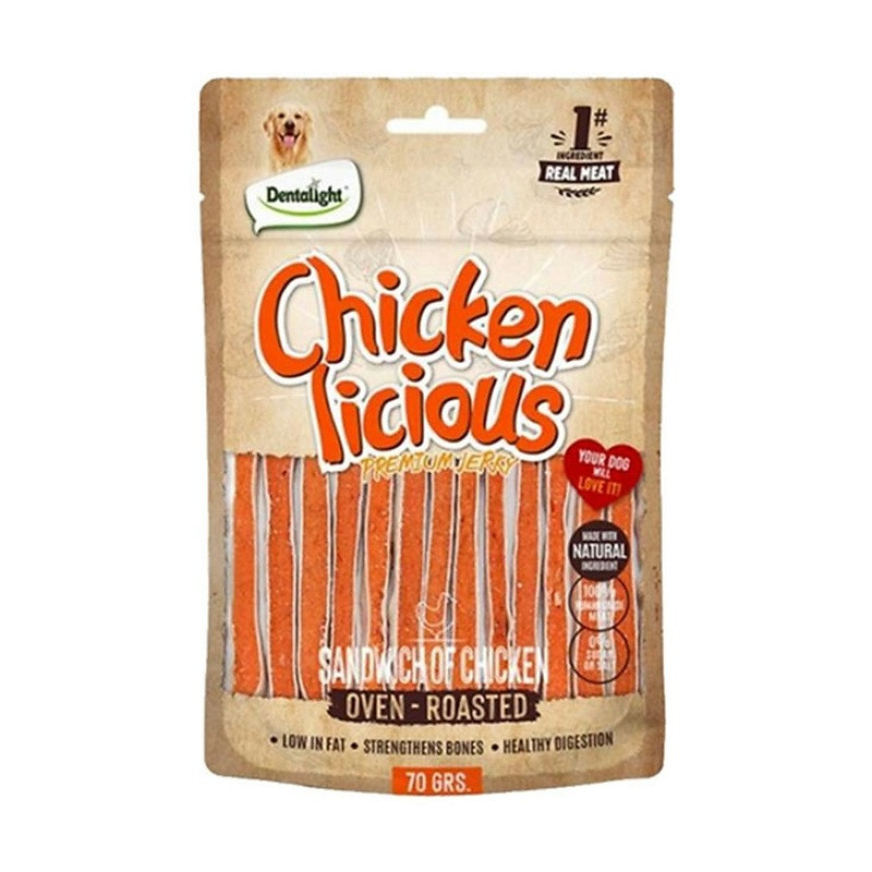 تشویقی سگ دنتالایت مدل Chickenlicious Sandwich of Chicken ساندویچی طعم مرغ وزن ۷۰ گرم