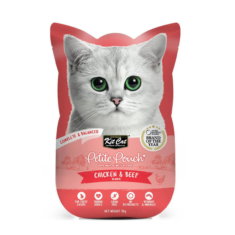 پوچ گربه کیت کت مدل Petite طعم مرغ و گوشت گاو وزن 70 گرم