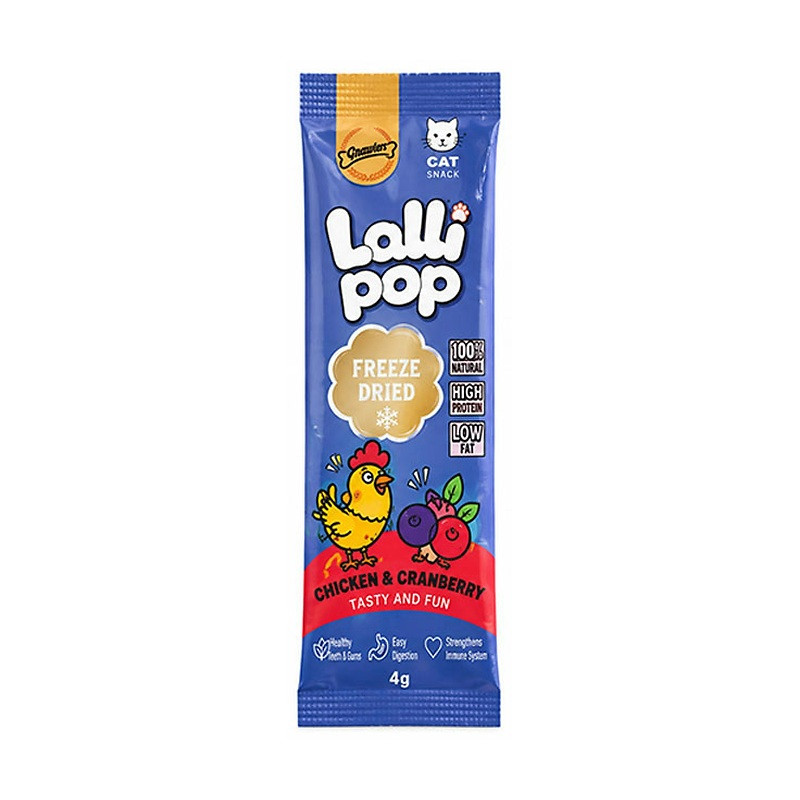 تشویقی گربه گناولرز مدل LolliPop Freeze Dried طعم مرغ و کرنبری وزن ۴ گرم