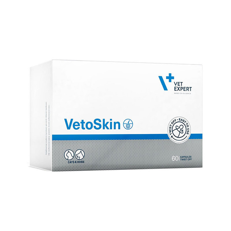 مکمل سگ و گربه وت اکسپرت مدل Vetoskin Skin Coat Supplement مناسب پوست و مو بسته 60 عددی