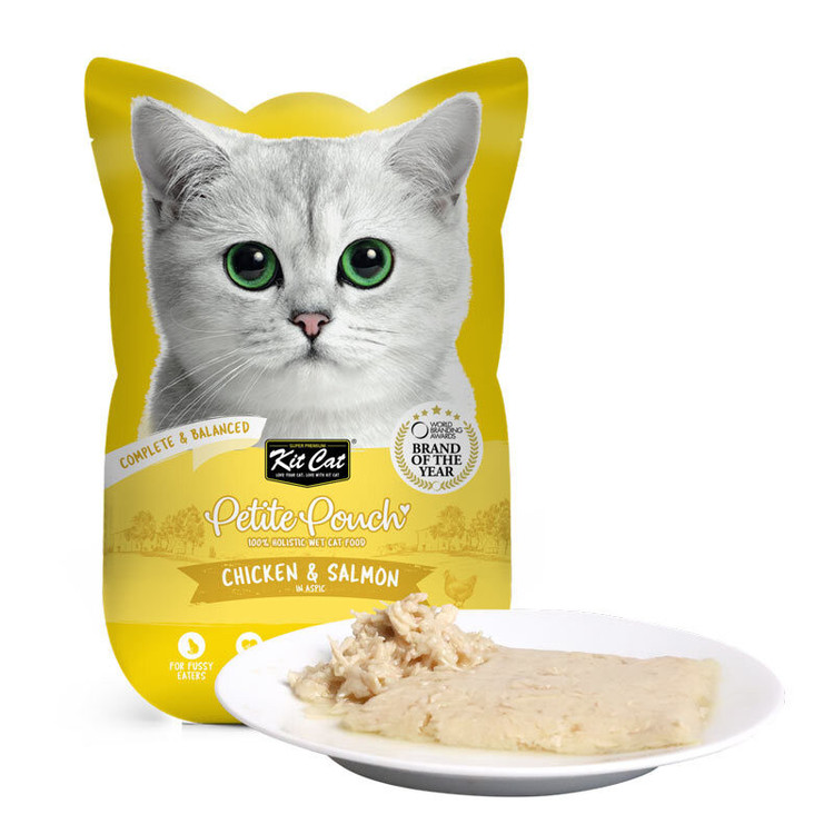 پوچ گربه کیت کت مدل Petite طعم مرغ و ماهی سالمون وزن 70 گرم