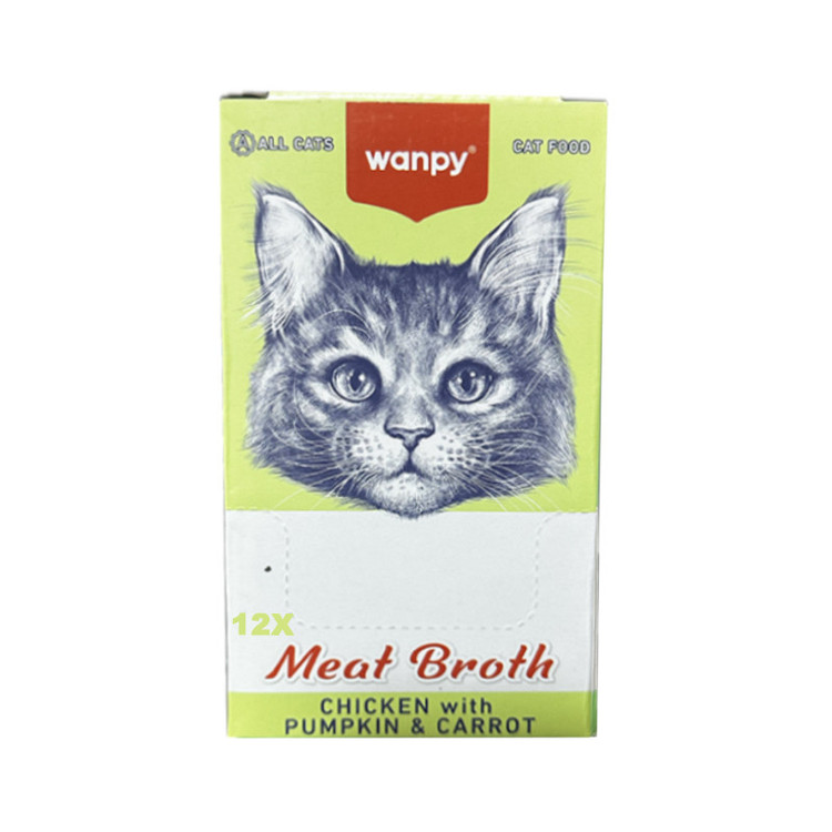 سوپ گربه بالغ ونپی مدل Meat Broth طعم مرغ، کدوحلوایی و هویج بسته ۱۲ عددی