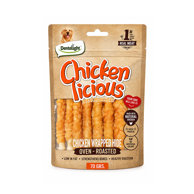 تشویقی سگ دنتالایت مدل Chickenlicious Wrapped Hide جویدنی طعم پوست خام با روکش مرغ وزن ۷۰ گرم