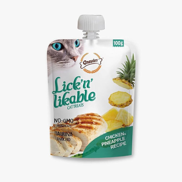 پوچ گربه بالغ گناولرز مدل Lickable Treat طعم مرغ و آناناس وزن 100 گرم