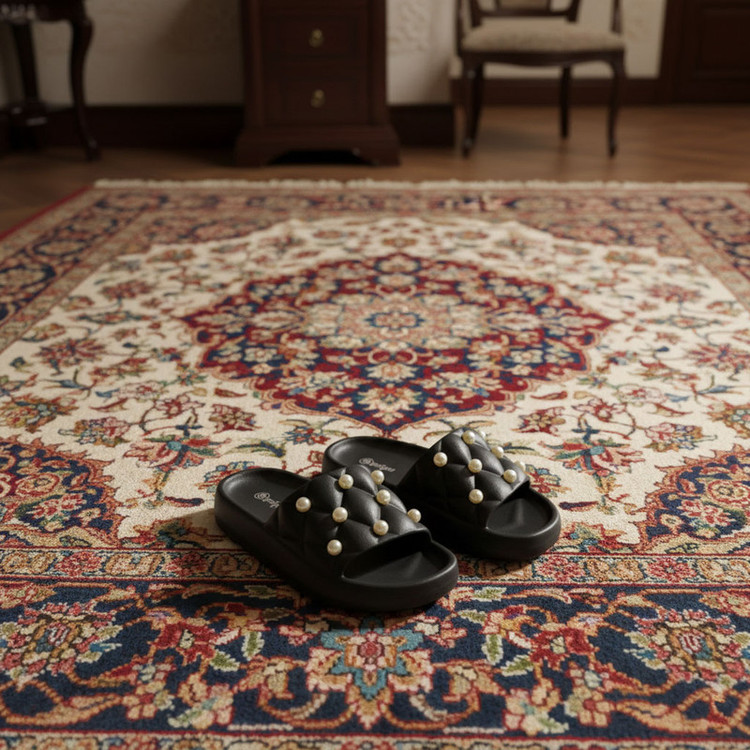 دمپایی زنانه پاپا مدل لژ دار مرواریدی BK.4307