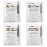 ماسک ورقهای صورت سادور مدل Rice Puree آبرسان، درخشان کننده، کوچک کننده منافذ باز پوست، جوان کننده، لایهبردار، روشن کننده، ضد چروک، محکم کننده، نرمکننده، مغذی، مرطوبکننده، محافظتکننده بدون الکل، حاوی ویتامین E و B6، مناسب انواع پوست بسته 4 عددی