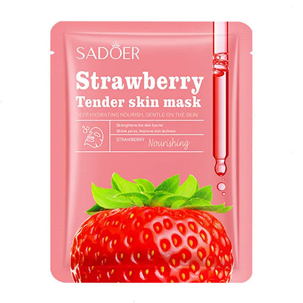 ماسک آبرسان ورقهای صورت سادور با رایحه توتفرنگی، مرطوبکننده، نرمکننده، مغذی، تسکیندهنده، جوانکننده، درخشانکننده، حاوی هیالورونیک اسید، مناسب انواع پوست بسته 6 عددی
