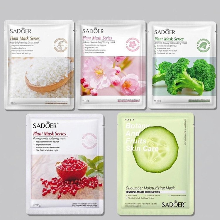 ماسک صورت و بدن سادور مدل Plant نرمکننده، مرطوبکننده، لطافتبخش، جوانکننده، آبرسان، دارای عصاره، مناسب انواع پوست، بسته 5 عددی