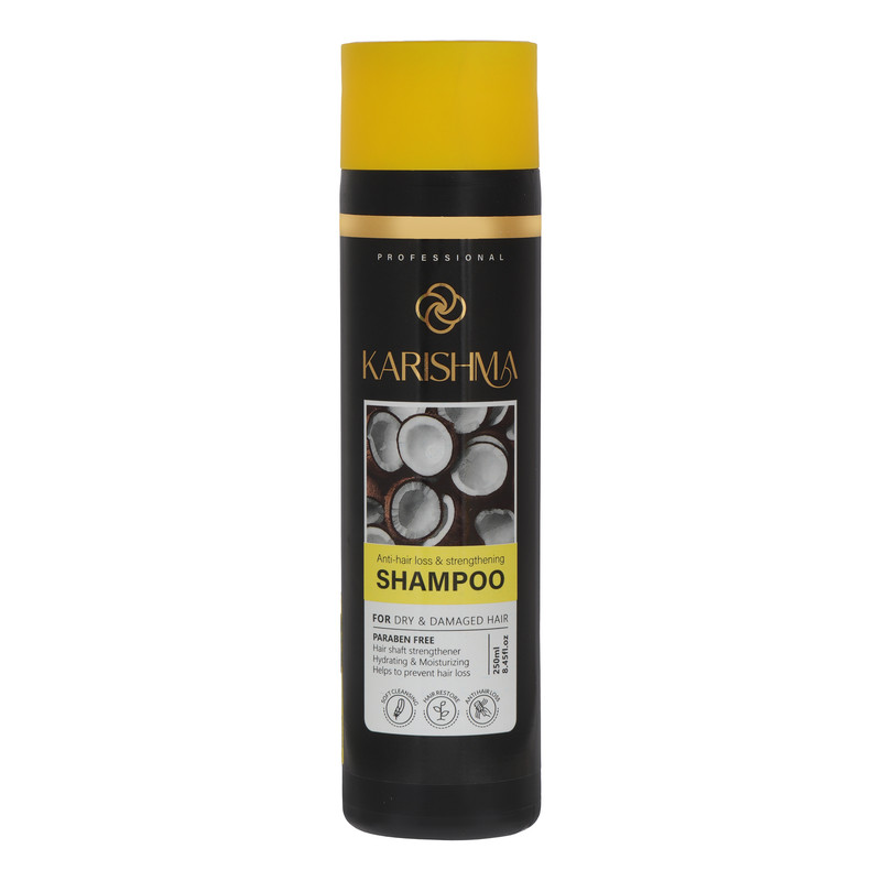 شامپو تقویت‌کننده و ضدریزش مو کاریشما مدل Strengthener مناسب موهای خشک و آسیب‌دیده، نرم‌کننده، مرطوب‌کننده، ضد الکتریسیته مو، فاقد پارابن حجم 250 میلی‌لیتر