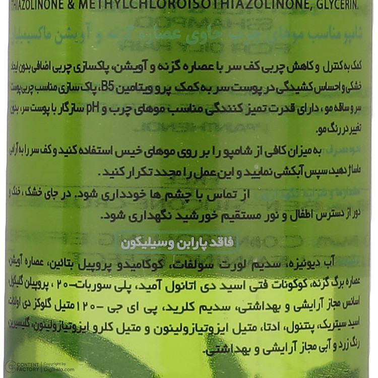 شامپو مو ماکسیمیلیان مدل گزنه و آویشن حجم 250 میلیلیتر، کاهشدهنده چربی، محافظت کامل مو و پوست سر، مناسب موهای چرب، بدون تست حیوانی