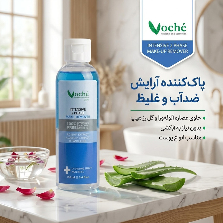 محلول پاک کننده آرایش چشم و لب دوفاز وچه مدل Aloe Vera حجم 100 میلی لیتر