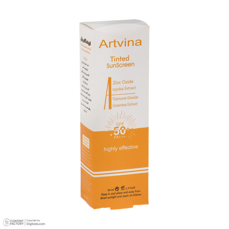 کرم ضد آفتاب رنگی آرت وینا SPF 50 مدل Highly Effective محافظ UVA ،UVB و PA+++، ضد حساسیت، ضد چروک و ضد پیری، مناسب انواع پوست حجم 50 میلیلیتر
