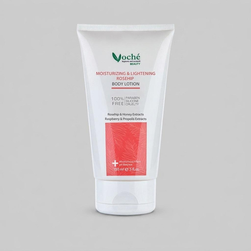 لوسیون بدن روشن‌کننده و مرطوب‌کننده وچه مدل Rosehip حجم 150ml با عصاره رز هیپ، عسل، آلوئه‌ورا و روغن هسته انگور، مناسب انواع پوست، رفع لک، یکنواخت‌کننده رنگ پوست، آبرسان و ضد پیری