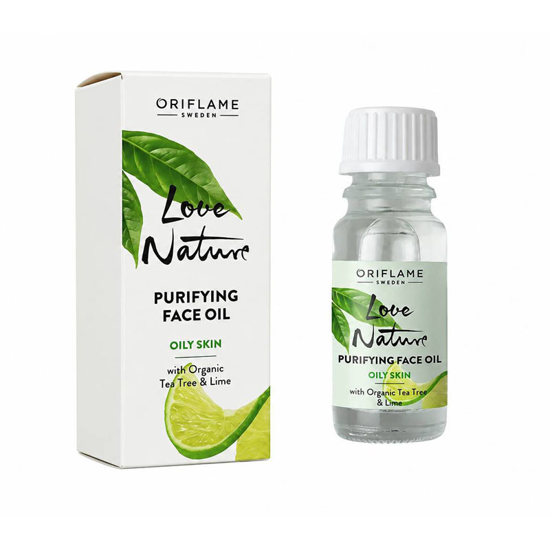 روغن ضد جوش اوریفلیم مدل Love Nature Purifying Face Oil Tea Tree & Lime مناسب برای پوست های آکنه ای حجم 10 میلی لیتر