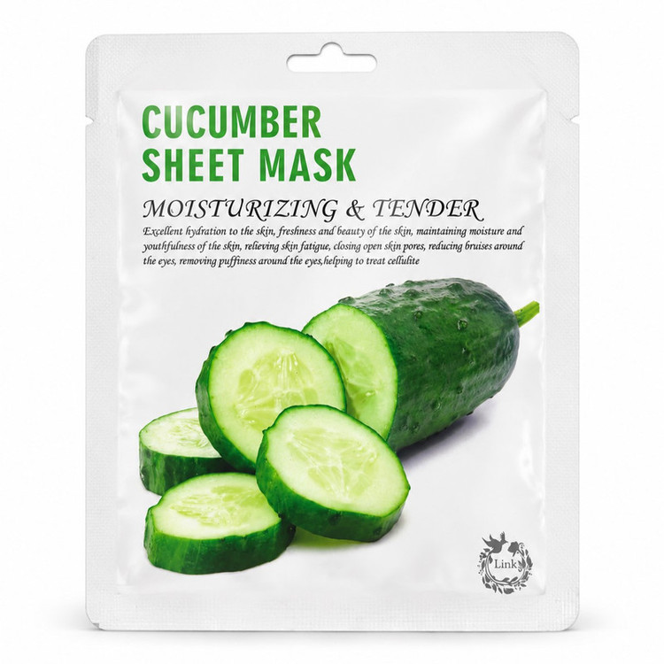 ماسک صورت ورقهای لینک مدل Cucumber با رایحه خیار، مناسب برای انواع پوست، وزن 25 گرم، کوچککننده منافذ باز پوست و آرامشبخش، دارای گلیسیرین