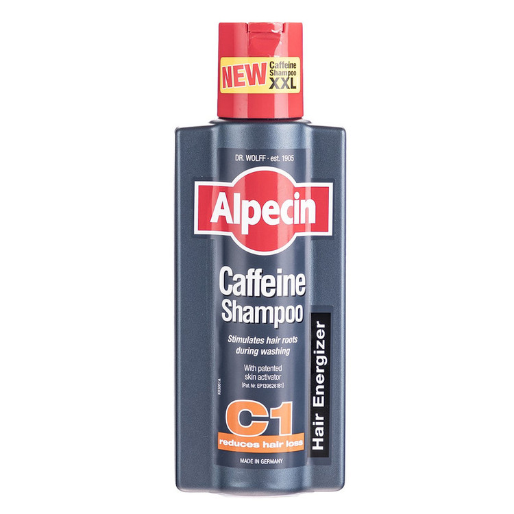 شامپو ضد ریزش مو آلپسین مدل Caffeine C1 حجم 375 میلیلیتر، حاوی کراتین و کمپلکس کافئین و نعناع، تقویتکننده ریشه مو، افزایش ضخامت و حجمدهنده، مناسب برای انواع مو و آقایان